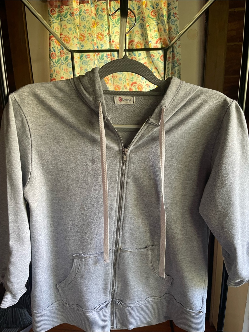 Light Gray women’s Zip-Up Hoodie Jacket. Peace sign on back